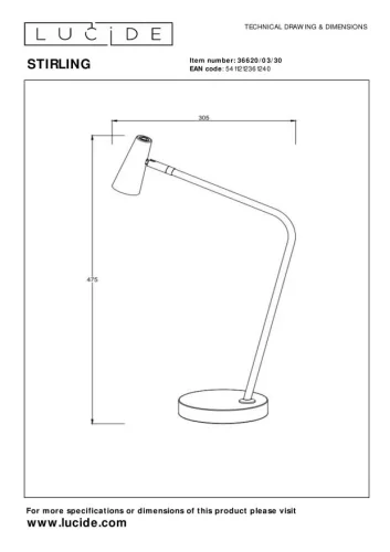 Настольная лампа офисная LED Stirling 36620/03/30 Lucide чёрная на 1 лампу, основание чёрное металл в стиле современный фото 9