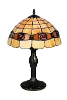 Настольная лампа Almendra OML-80504-01 Omnilux коричневая бежевая 1 лампа, основание античное бронза металл в стиле тиффани орнамент
