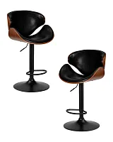 Стул барный набор 2 шт. SET-2 4905_BlackBase-LMZ KARTER BLACK, цвет сиденья черный PU, цвет каркаса сиденья коричневый орех дерево, цвет основания черный Dobrin, /экокожа, ножки/металл/чёрный, размеры - 920*1120***520*
