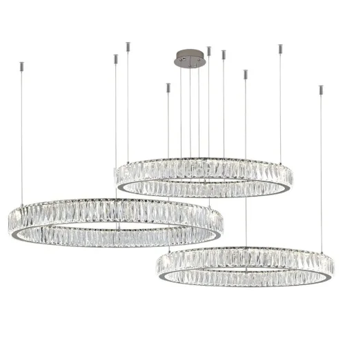 Люстра подвесная LED Madison 0907CL-190CH Milosh Tendence прозрачная на 1 лампу, основание хром в стиле современный кольца