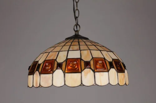 Люстра подвесная Almendra OML-80503-03 Omnilux бежевая коричневая на 3 лампы, основание античное бронза в стиле тиффани орнамент фото 2