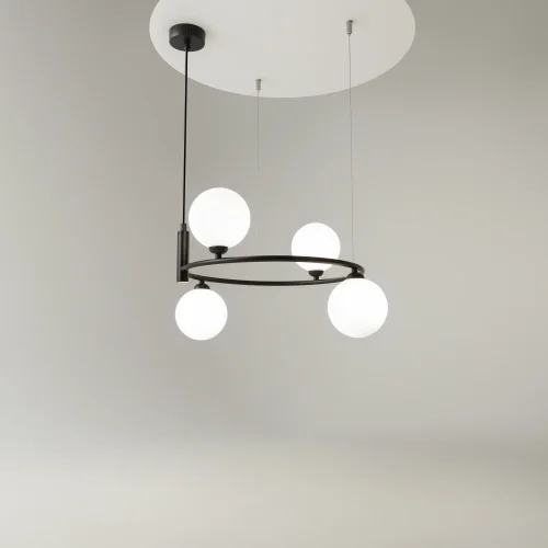 Люстра подвесная Ring MOD013PL-04B Maytoni белая на 4 лампы, основание чёрное в стиле современный шар фото 8