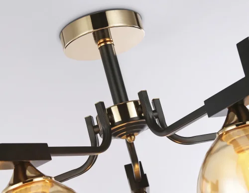 Люстра потолочная TR9099 Ambrella light янтарная на 5 ламп, основание золотое чёрное в стиле классический современный  фото 8
