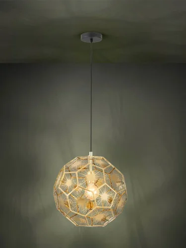 Светильник подвесной Skoura 39755 Eglo латунь 1 лампа, основание чёрное в стиле арт-деко современный шар фото 2