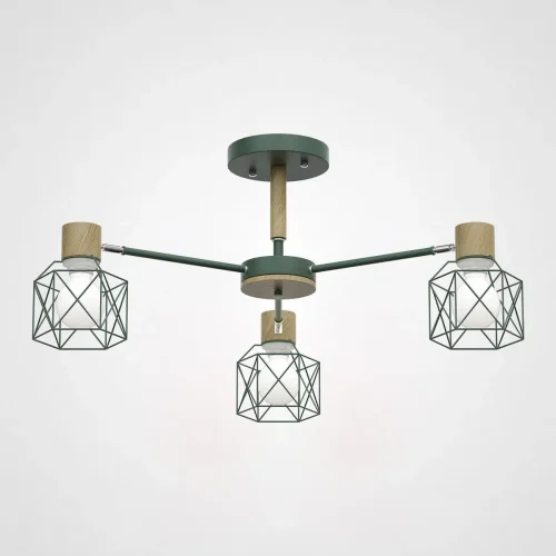 Люстра потолочная CORF B3 Green 3 lamps 189482-26 ImperiumLoft зелёная на 3 лампы, основание зелёное в стиле скандинавский современный 