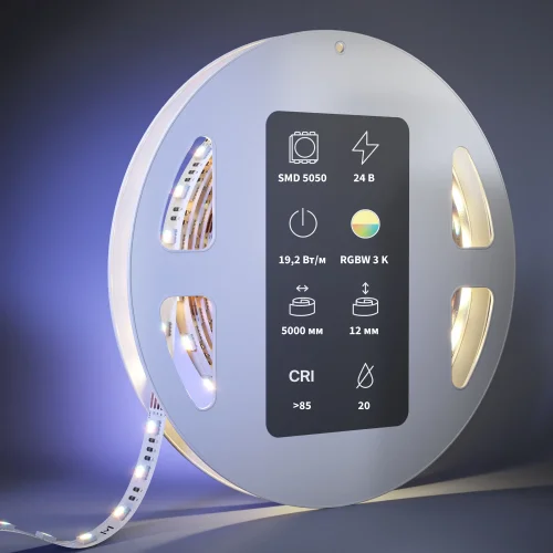 Светодиодная лента 24В 5050 19,2Вт/м 3000К 5м IP 20 201134 Maytoni цвет LED тёплый белый 3000K, световой поток Lm фото 2