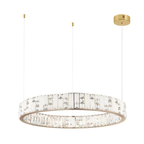 Люстра подвесная LED Crossa 5072/100L Odeon Light белая прозрачная на 1 лампа, основание золотое в стиле современный кольца фото 5