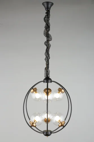 Светильник подвесной лофт Serrano OML-94503-06 Omnilux прозрачный 6 ламп, основание чёрное в стиле лофт шар фото 2