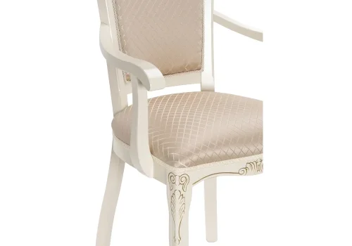 Деревянный стул Клето патина золото / ромб 431002 Woodville, бежевый/ткань, ножки/массив бука дерево/белый, размеры - ****490*550 фото 7