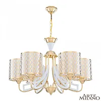 Люстра подвесная Florentia-3387 303387/6 Wh/Gd Arte Milano золотая белая на 6 ламп, основание золотое в стиле современный арт-деко 