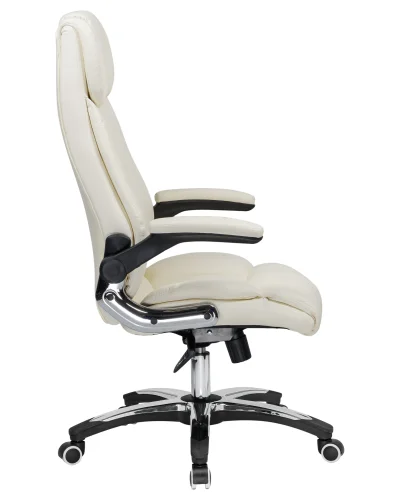 Офисное кресло для руководителей 107B-LMR RONALD, цвет кремовый Dobrin, кремовый/экокожа, ножки/металл/хром, размеры - 1130*1190***720*720 фото 3