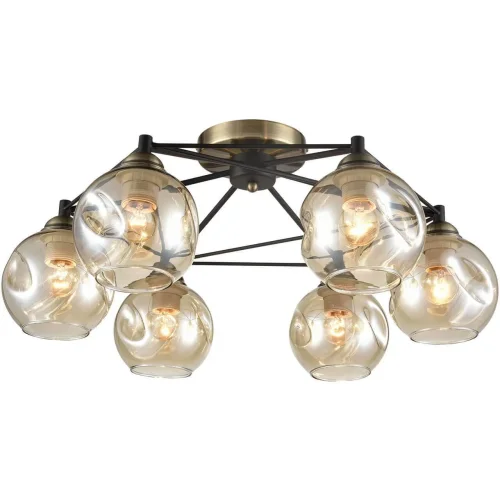 Люстра потолочная Фурия (Furia) VL1882L06 Vele Luce янтарная на 6 ламп, основание чёрное в стиле современный шар Люстра потолочная Фурия (Furia) VL1882L06 Vele Luce янтарная на 6 ламп, основание чёрное в стиле современный шар