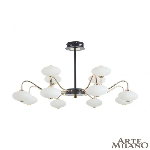 Люстра на штанге LED Neapolis-73908 273908/12 BK/GD Arte Milano белая на 1 лампу, основание чёрное в стиле современный 