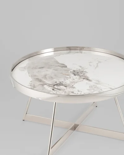 Журнальный столик Гера 80*80, белая керамика, сталь серебро УТ000039403 Stool Group столешница белая из керамика фото 4