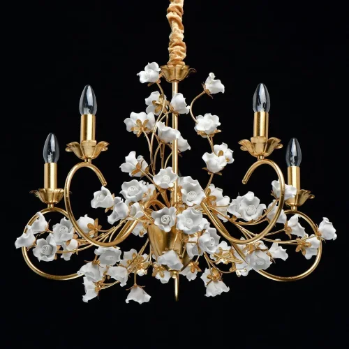 Люстра подвесная Сицилия 282011905 Chiaro белая на 5 ламп, основание золотое в стиле классический флористика  фото 4