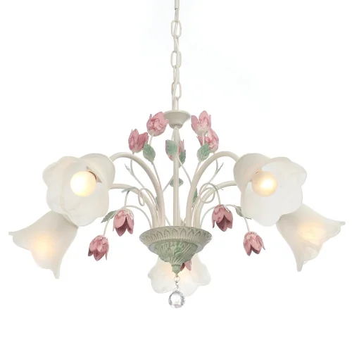 Люстра подвесная V1739-0/5 Vitaluce белая на 5 ламп, основание бежевое в стиле флористика фото 3 Люстра подвесная V1739-0/5 Vitaluce белая на 5 ламп, основание бежевое в стиле флористика фото 3