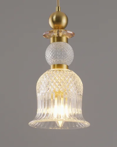 Светильник подвесной Glassy V10905-P Moderli прозрачный 1 лампа, основание золотое в стиле современный выдувное фото 3