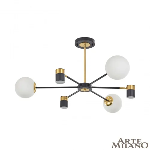 Люстра на штанге LED Ferrara-71040 274802/6 BK/GD Arte Milano белая на 6 ламп, основание чёрное в стиле современный 
