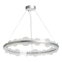 Люстра подвесная LED с пультом Платлинг 661019001 DeMarkt прозрачная на 1 лампа, основание серебряное в стиле хай-тек кольца с пультом