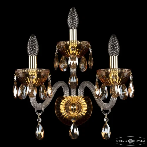 Бра 5417B/2+1/165 G Amber/M-1G K721 Bohemia Ivele Crystal без плафона на 3 лампы, основание золотое прозрачное в стиле классический r
