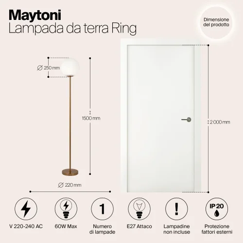 Торшер Ring MOD013FL-01BS Maytoni шар белый на 1 лампу, основание латунь в стиле современный фото 8