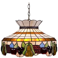 Люстра подвесная Тиффани 850-806-04 Velante бежевая разноцветная зелёная на 4 лампы, основание бронзовое в стиле тиффани фрукты