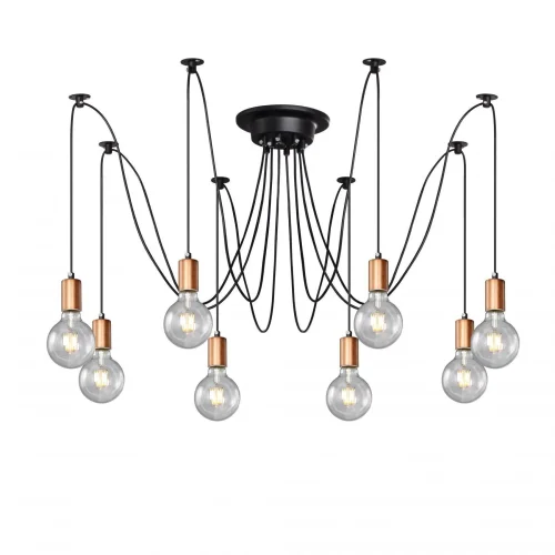 Светильник подвесной лофт Футуро (Futuro) 2167-8U F-promo без плафона на 8 ламп, основание чёрное латунь в стиле лофт spider паук