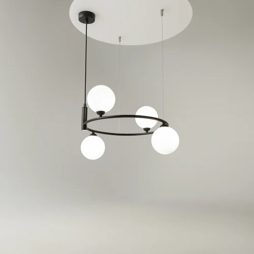 Люстра подвесная Ring MOD013PL-04B Maytoni белая на 4 лампы, основание чёрное в стиле современный шар фото 6