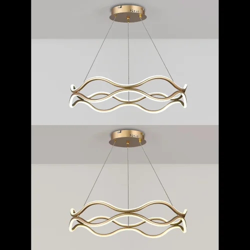 Люстра подвесная с пультом LED LAMPS 81286 Natali Kovaltseva белая золотая на 1 лампу, основание золотое в стиле современный хай-тек с пультом яндекс алиса сири фото 2