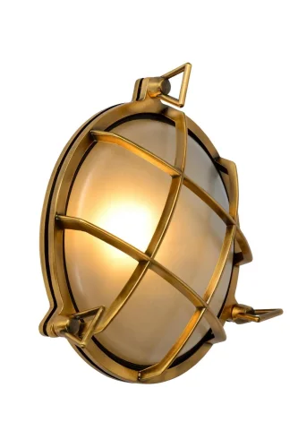 Настенный светильник Dudley 11890/25/02 Lucide уличный IP65 латунь матовый золото 1 лампа, плафон белый в стиле современный винтаж E27