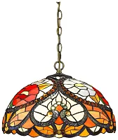 Люстра подвесная Тиффани 827-806-02 Velante разноцветная на 2 лампы, основание бронзовое коричневое в стиле тиффани цветы