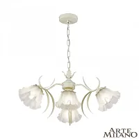 Люстра на штанге AM-Napoli 316066/D680/4 IV Arte Milano белая на 4 лампы, основание бежевое в стиле флористика 