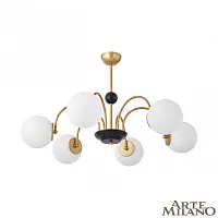Люстра на штанге AM-Napoli 312066/D850/6 BS/BK Arte Milano белая на 6 ламп, основание латунь в стиле современный 