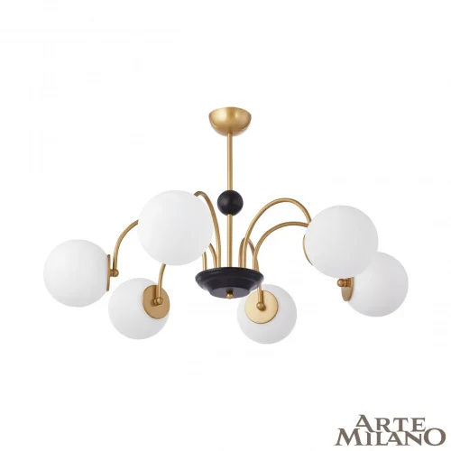 Люстра на штанге AM-Napoli 312066/D850/6 BS/BK Arte Milano белая на 6 ламп, основание латунь в стиле современный 