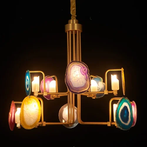 Люстра подвесная AGATE 5 L5 219519-26 ImperiumLoft разноцветная на 5 ламп, основание золотое в стиле арт-деко  фото 13