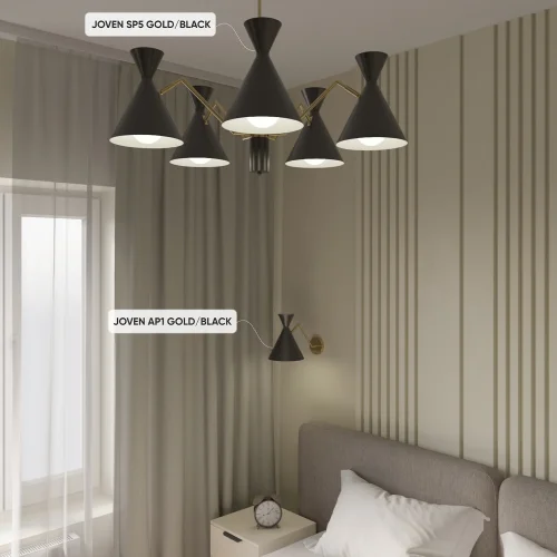 Люстра на штанге JOVEN SP5 GOLD/BLACK Crystal Lux прозрачная на 5 ламп, основание золотое в стиле современный лофт фото 6