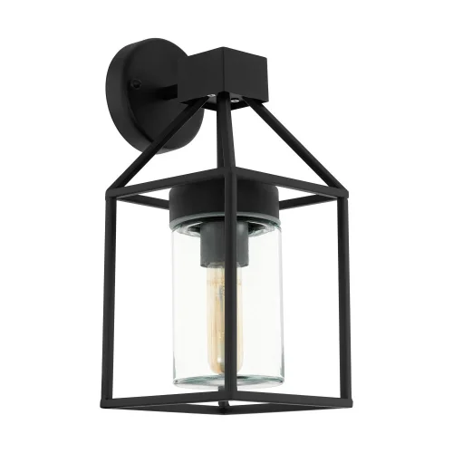 Настенный светильник TRECATE 97296 Eglo уличный IP44 чёрный 1 лампа, плафон прозрачный в стиле современный E27