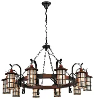 Люстра подвесная 560-703-10 Velante янтарная бежевая на 10 ламп, основание коричневое чёрное в стиле кантри 