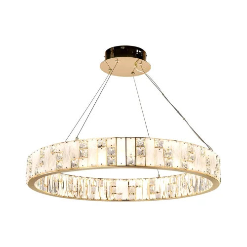 Люстра подвесная LED Crossa 5072/100L Odeon Light белая прозрачная на 1 лампа, основание золотое в стиле современный кольца