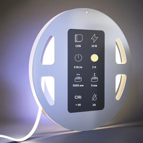 Светодиодная лента 24В COB 8Вт/м 3000К 5м IP 20 201071 Maytoni цвет LED тёплый белый 3000K, световой поток Lm фото 2