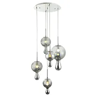 Светильник подвесной LSP-8496 Lussole серый 5 ламп, основание хром в стиле современный каскад шар