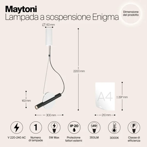 Светильник подвесной LED Enigma MOD150PL-L5W3K Maytoni чёрный на 1 лампу, основание белое в стиле арт-деко хай-тек современный фото 6