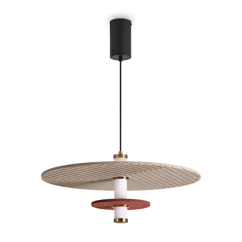 Светильник подвесной LED Acoustic FR5494PL-L9TR Freya бежевый на 1 лампу, основание чёрное в стиле хай-тек современный отражённый свет фото 2