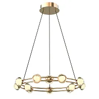 Люстра подвесная LED Rondell 4382-12P Favourite белая прозрачная на 12 ламп, основание золотое в стиле современный кольца