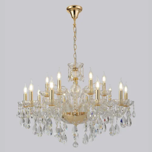 Люстра подвесная MONICA SP10+5 GOLD Crystal Lux без плафона прозрачная на 15 ламп, основание золотое в стиле классический фото 6