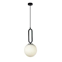 Светильник подвесной 0779PLB-1BK Milosh Tendence белый на 1 лампу, основание чёрное в стиле современный шар Светильник подвесной 0779PLB-1BK Milosh Tendence белый на 1 лампу, основание чёрное в стиле современный шар