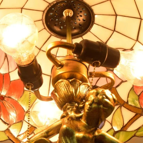 Настольная лампа Тиффани Flower OFT934 Tiffany Lighting разноцветная фиолетовая красная зелёная 2 лампы, основание золотое металл в стиле тиффани цветы фото 4