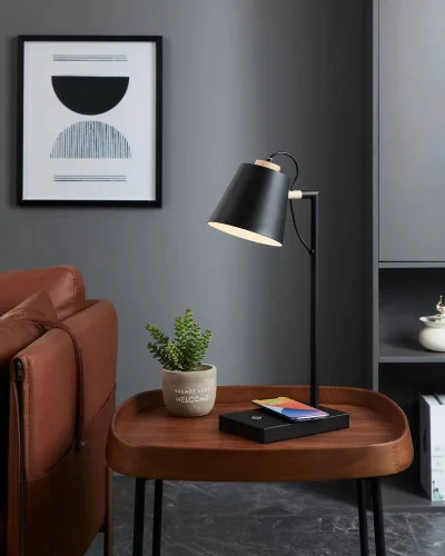 Настольная лампа LED с беспроводной зарядкой Lacey-Qi 900626 Eglo чёрная 1 лампа, основание чёрное металл в стиле современный  фото 2