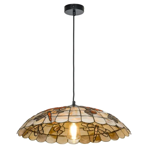 Светильник подвесной Tiffany LSP-9888-Shell Lussole бежевый 1 лампа, основание чёрное в стиле кантри тиффани цветы