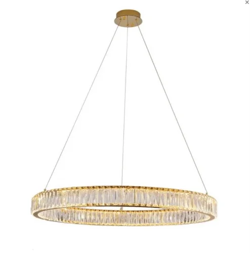 Люстра подвесная LED Madison 0907CL-80GD Milosh Tendence прозрачная на 1 лампу, основание золотое в стиле современный кольца
